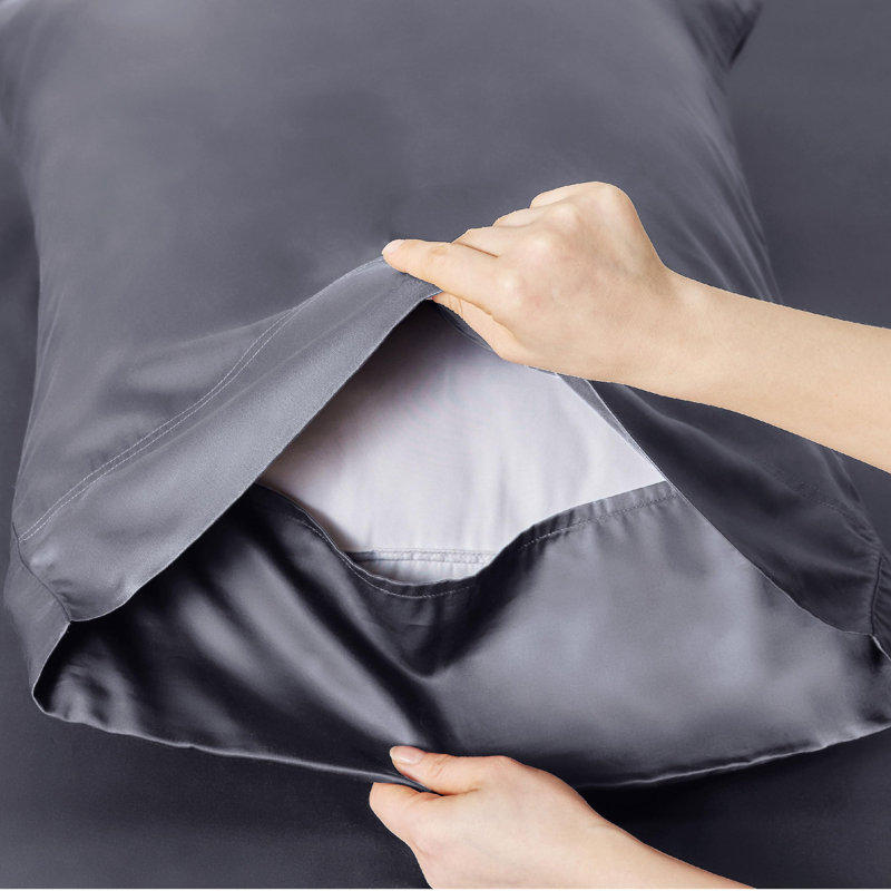 Ensemble de draps en rayonne de bambou Essential Collection, Ensemble de draps pour grand lit avec 2 taies d'or, Gris