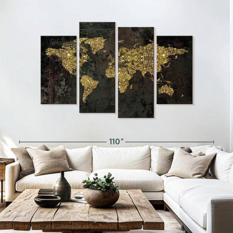Carte du monde Aliaz Glitzy Gold, H 54 po x l 84 po