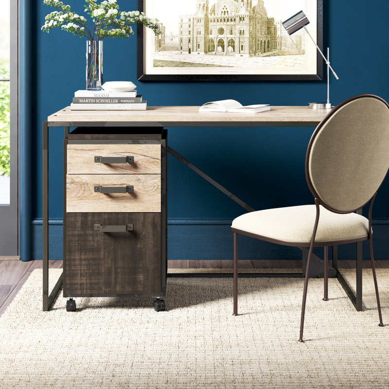 Patankar Metal Base Computer Desk, Rustic Gray