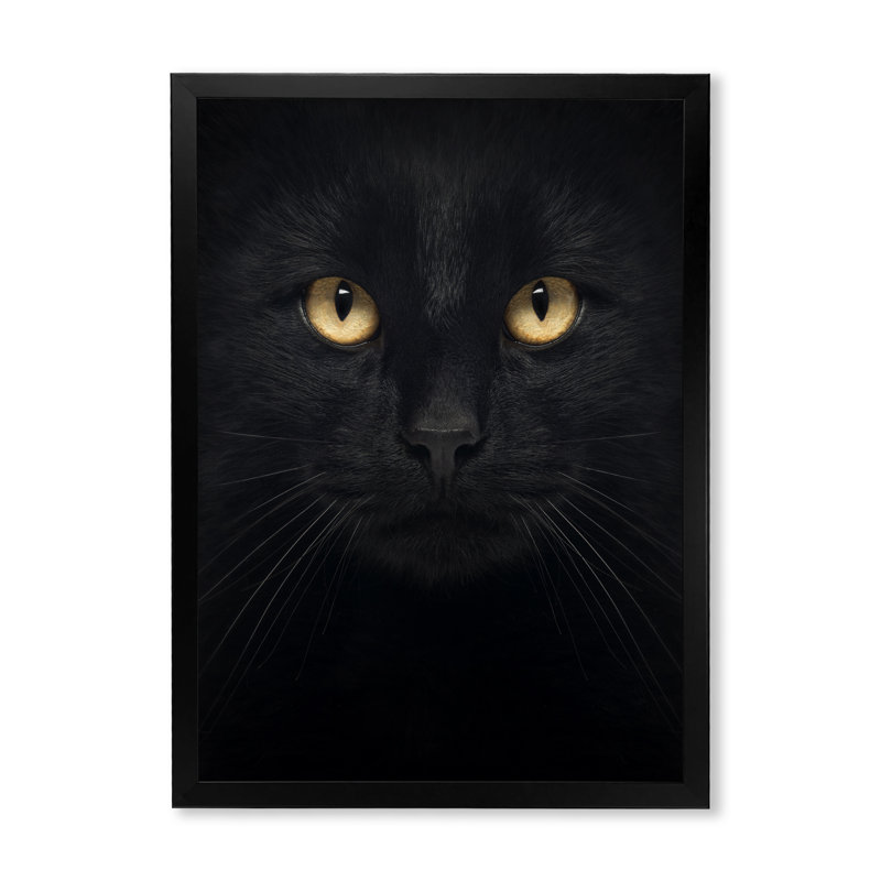 Portrait de chat noir et blanc - Peinture, Cadre photo noir, H 40 po x l 30 po x P 1,5 po