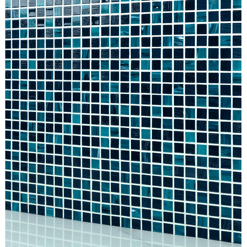 Premium Textured 0.9" X 0.9" Straight Edge Glass Mosaic Tile, Caribbean Lagoon