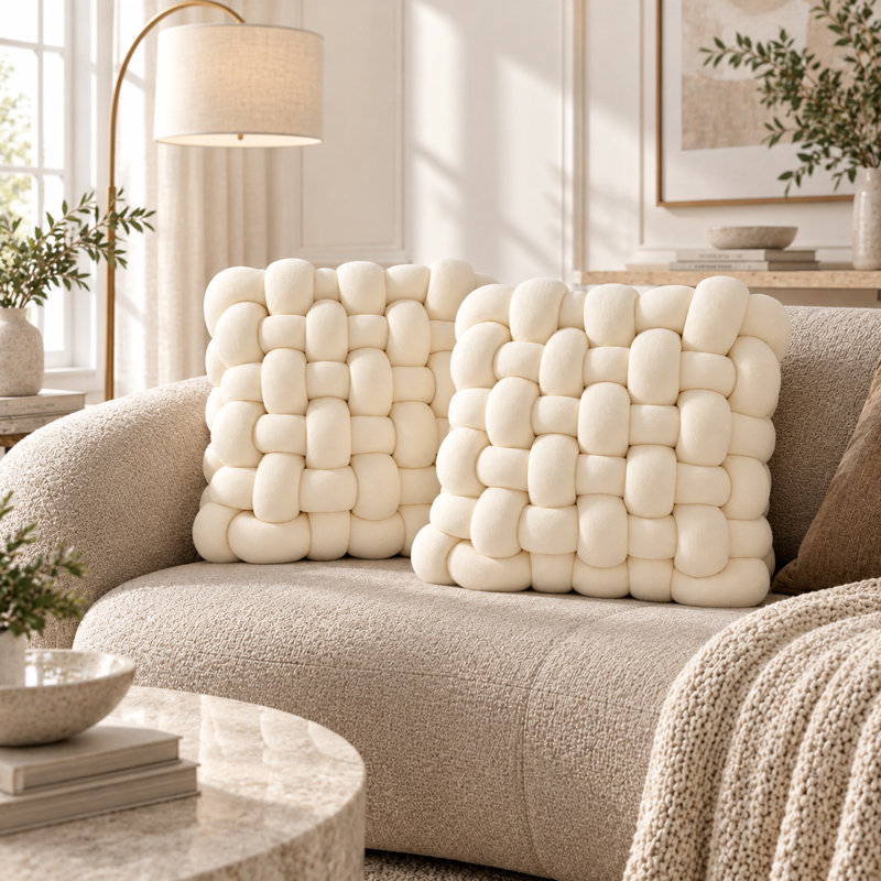 Ensemble de 2 coussins décoratifs de luxe noués à la main, coussins moelleux et épais à nœuds pour canapé, lit et décoration intérieure