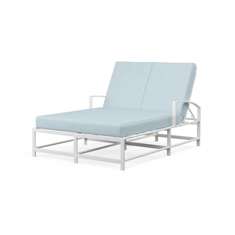 Bristol Outdoor Aluminum Double Chaise Lounge, Canvas Skyline Sunbrella®