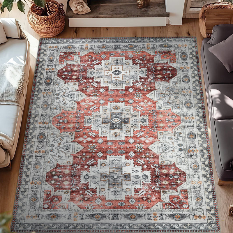 Vintage Oriental Machine Washable Area Rug, Rectangle 5' x 7'