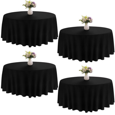 4 Pack Round Tablecloth 90 Inch Black Polyester