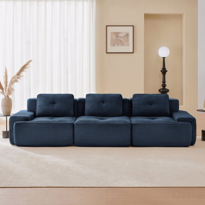 Canapé modulaire moderne pour salon de 3 personnes pouvant accueillir 3 personnes confortable, tissu en velours côtelé, canapé surdimensionné à 3 places avec siège profond, passepoil perlé, conception capitonnée, connexion par boucle