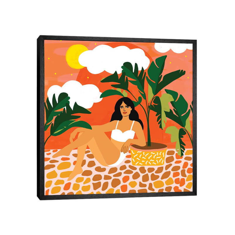 Life With Banana Trees - Painting on Canvas, Black Framed, 66.04cm H x 66.04cm W x 3.81cm D