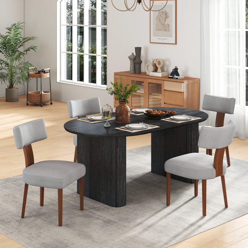 Ensemble de table de salle à manger extensible Modern Farmhouse, 5 pièces: table, 4 chaises, Gris, Noir
