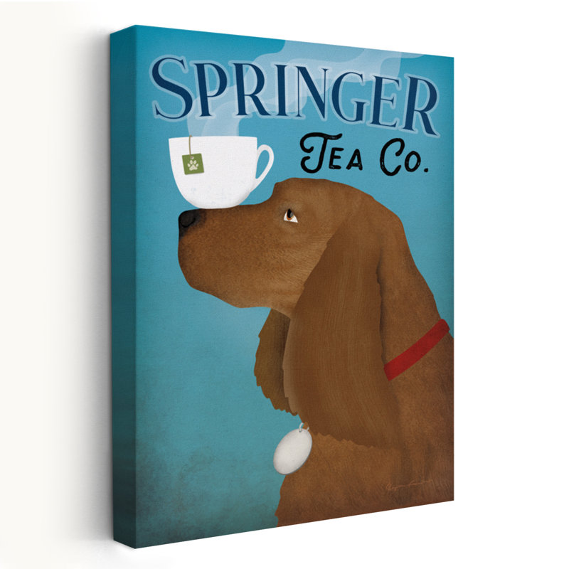 Brown Springer Tea Co - Publicité, art noir, bleu, H 60 po x l 40 po