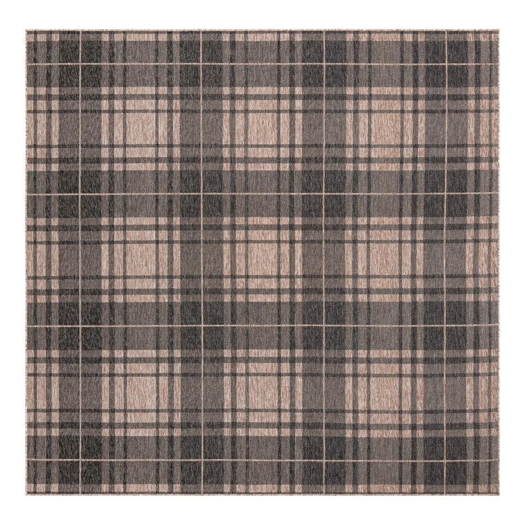 Tatasha Plaid Power Loom Polypropylene Plastic Indoor/Outdoor Area Rug in Black/Brown
