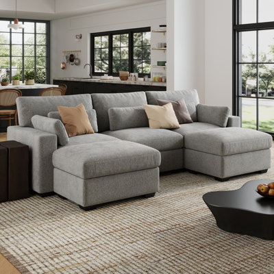 Acker 113'' W Modern Chenille U-Shaped Modular Sectional Sofa with 2 Ottomans and Wide Seat, 3 Seats