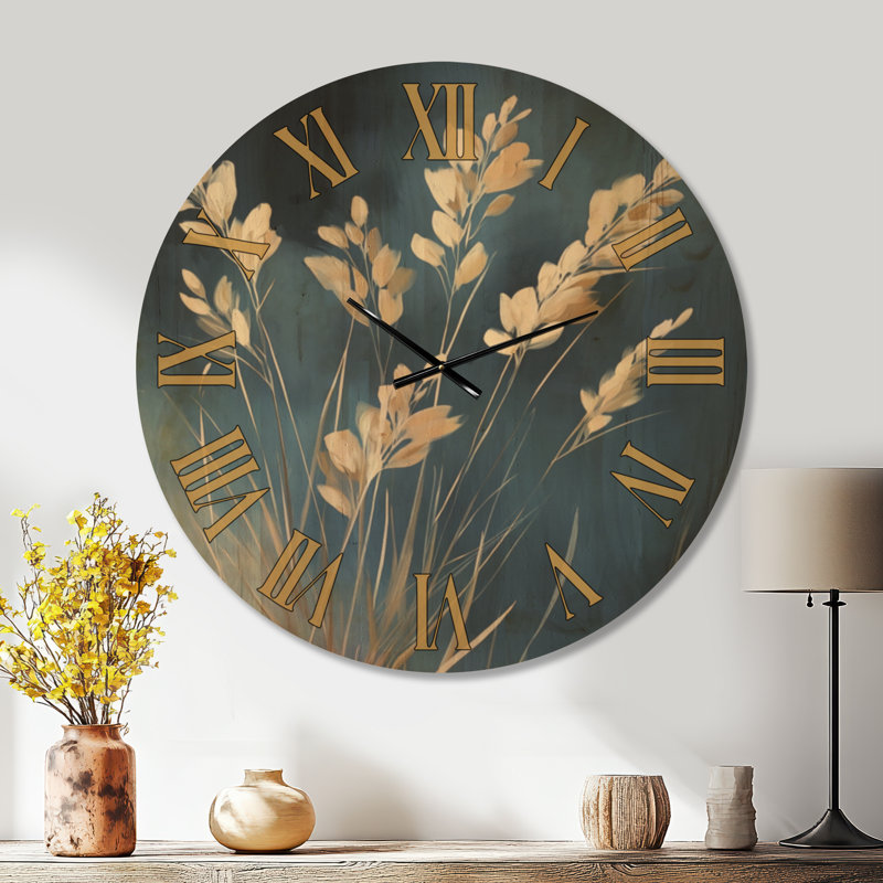 « Ivoire en fleurs au crépuscule » - Horloge murale botanique silencieuse (sans tic-tac), imprimée sur bois, Très grand