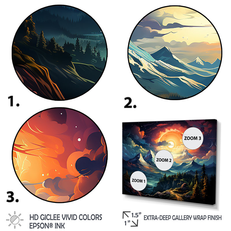 «Dreamy Mountain Scenery At Night II», art mural paysage d'hiver, Cadre flottant brun, H 12 po x l 20 po x P 1 po