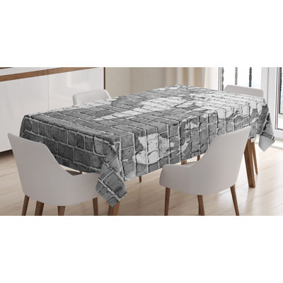 Ambesonne Wanderlust Tablecloth, World Map On Old Brick Wall Construction Grunge Antique Stained Abstract, Rectangular Table Cover For Dining Room Kitchen Decor, 52" X 70", Pale Grey White