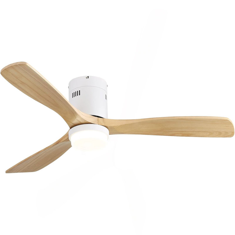 52 Inch Decorative Smart Ceiling Fan With 6 Speed Remote White 3 Solid Wood Blades Reversible DC Motor For Living Room, White