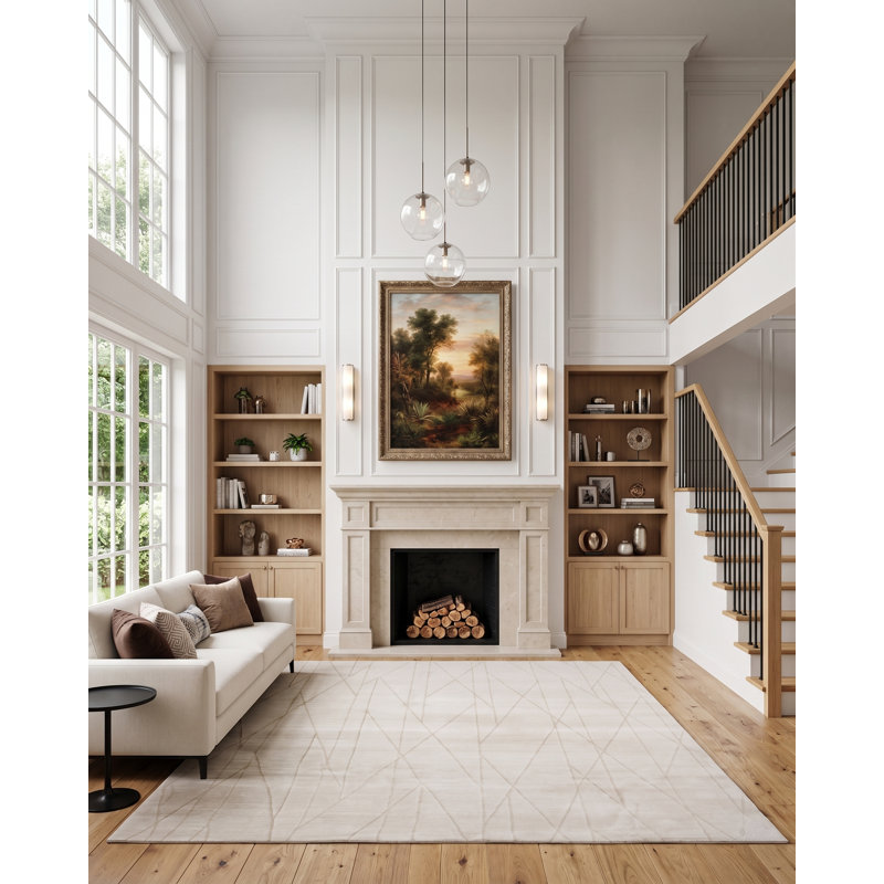 Sarila Geometric Area Rug in White, Rectangle 4' x 5'7"