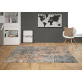 Tapis brun / gris tissé à la machine 4 pi 11 po x 7 pi 8 po Denasha