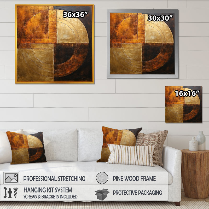 Bronze Brilliance Symetry - formes abstraites, art mural sur toile, H 24 po x l 24 po x P 1 po, Toile tendue