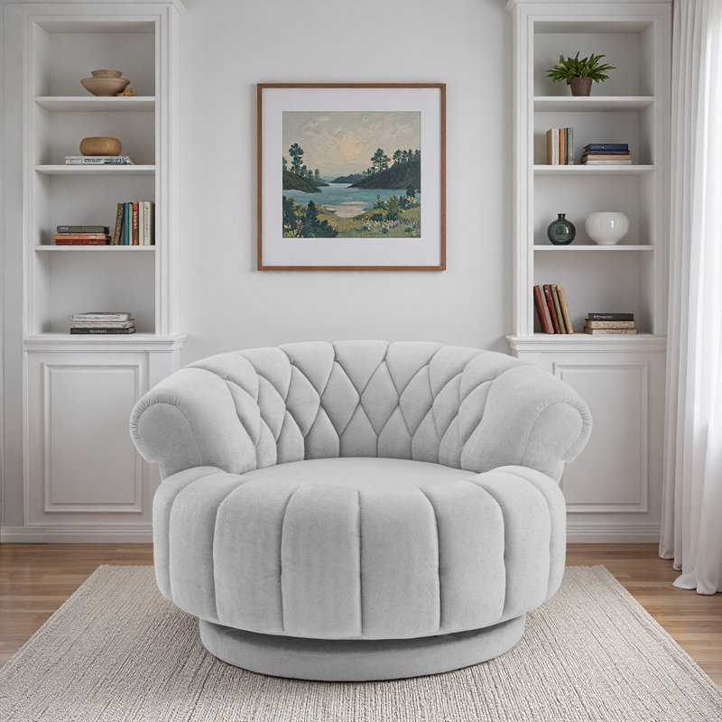 45.9"W 360° Swivel Accent Barrel Chair, Gray