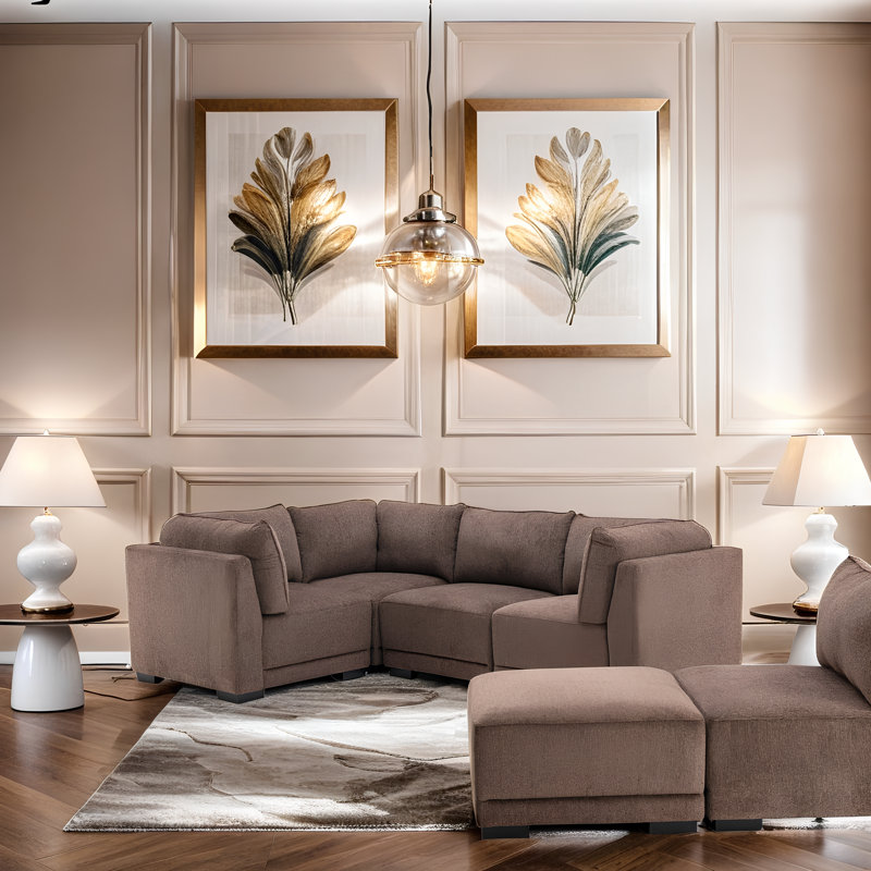 Ensemble de canapé modulaire en microfibre 6 pièces avec repose-pieds beige