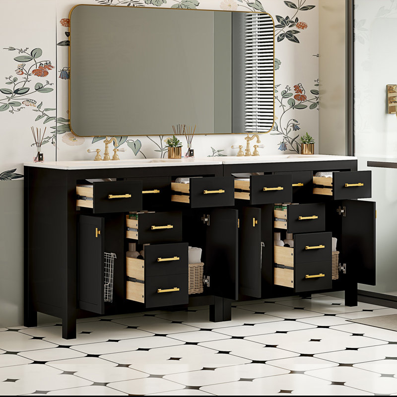 Ensemble de meuble-lavabo avec lavabo en céramique (séparé), armoire de salle de bain simple autoportante moderne avec tiroirs et armoires