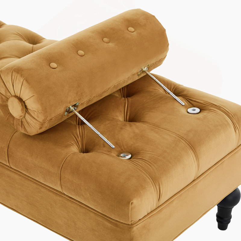 Evara Velvet Upholstered Bedroom Bench With Tufted Detailing And 2 Detachable Pillows, Yellow