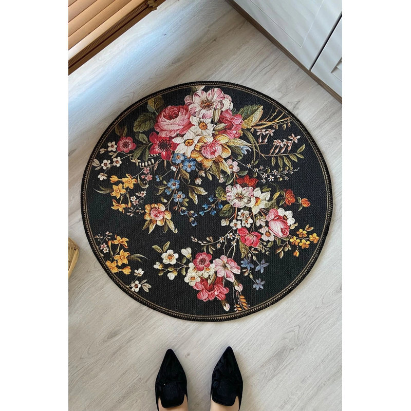 Floral Patterned Round Carpet, Round 2'8"