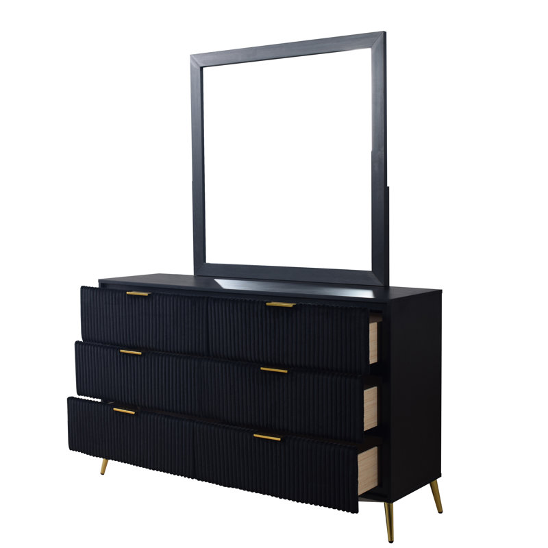 Commode 6 tiroirs avec miroir Ochlocknee, Noir