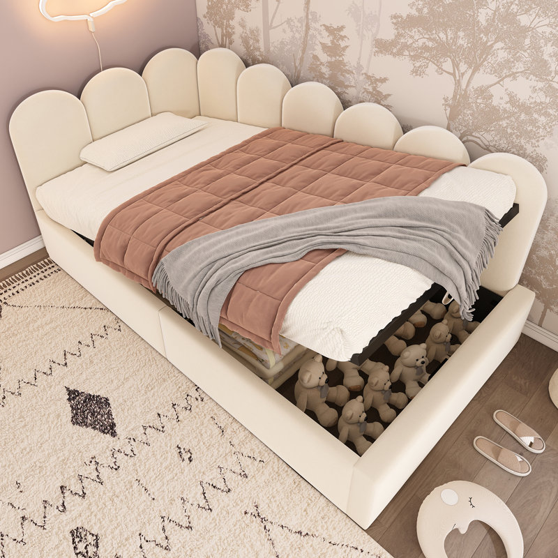 Daybed With Hydraulic Storage, Beige, Single (3')