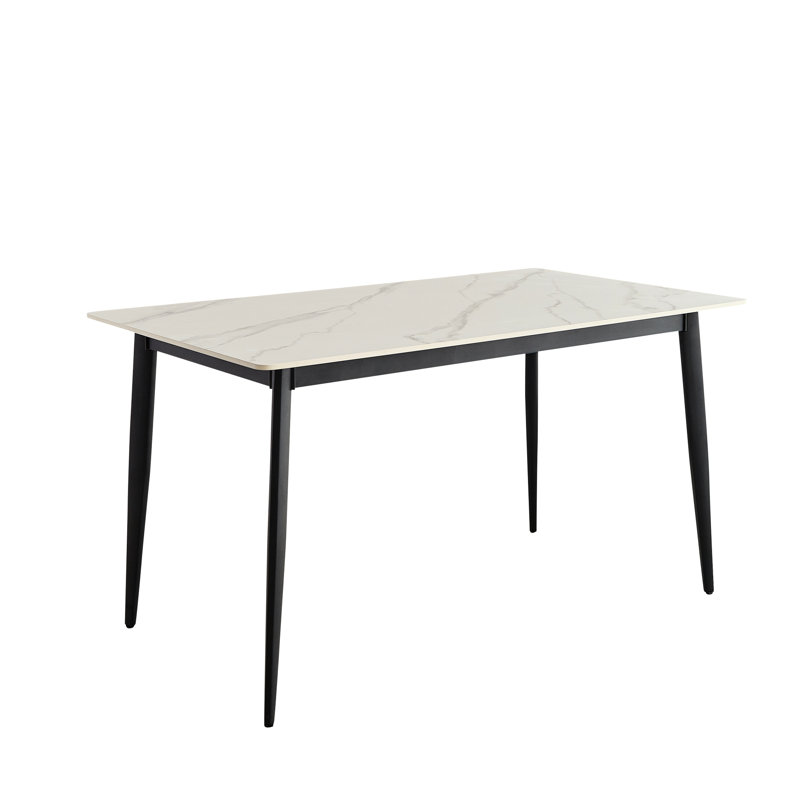 Table de cuisine rectangulaire blanche avec plateau en porcelaine et pieds en métal, pieds de salle à manger modernes pour 4 à 6 personnes