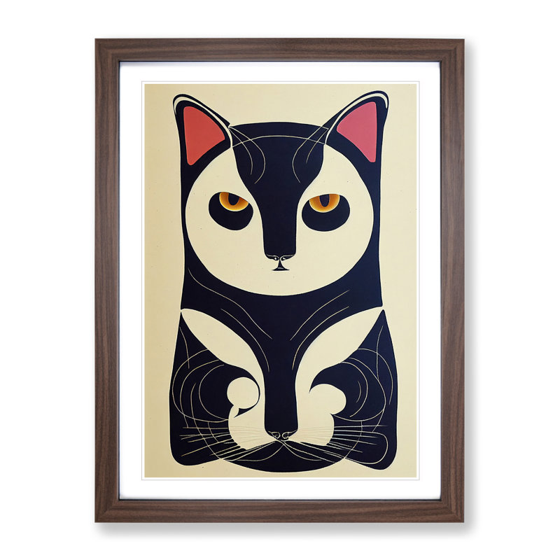 Cat In Nouveau No.2 - Single Picture Frame Painting, 34cm H x 25cm W x 2cm D, Brown Framed
