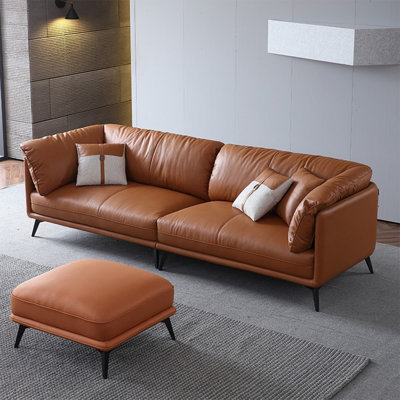 Orange Genuine Leather Modular Sofa cushion couch