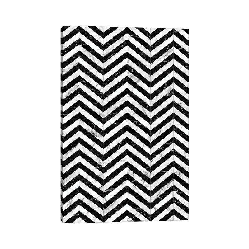 " Marble Chevron Pattern Black And White " by Zoltan Ratko, 48" H x 32" W x 1.5" D