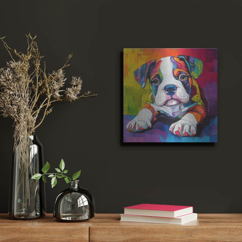  «Wouf American Bully» par Rich Monet, art mural en métal, 12 po x 12 po, H 12 po x l 12 po