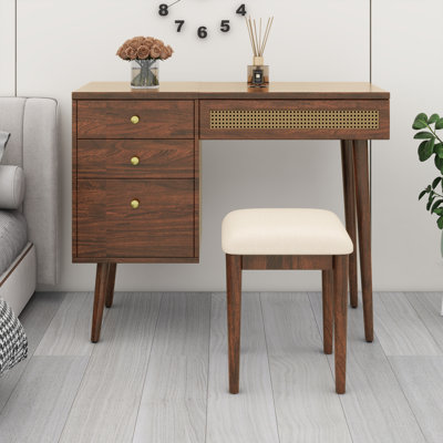 Bureau de coiffeuse fonctionnel avec tiroirs, miroir à DEL et espace de rangement