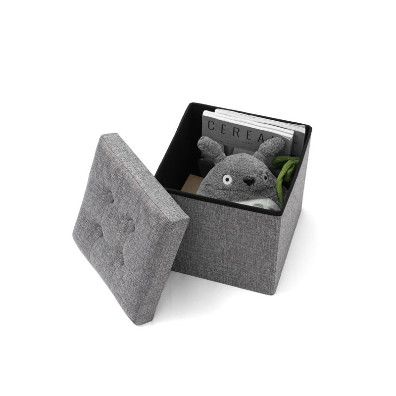Tufted Square No Pattern Footstool Ottoman with Storage, Grey, Linen