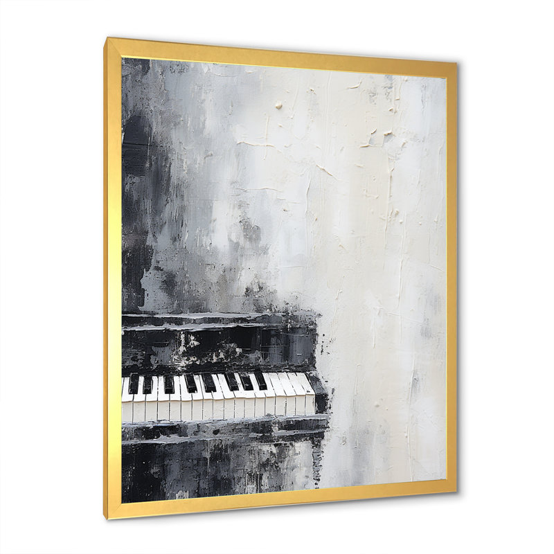 Minimalisme, piano, minuit, noir et blanc II, H 40 po x l 30 po x P 1,5 po, Cadre doré simple