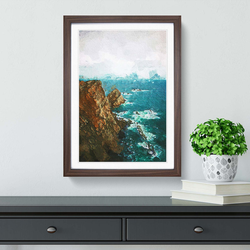 Ocean View from Faro Cabo Penas in Spain - Picture Frame Painting Print, Walnut Framed, 36cm H x 27cm W x 2cm D