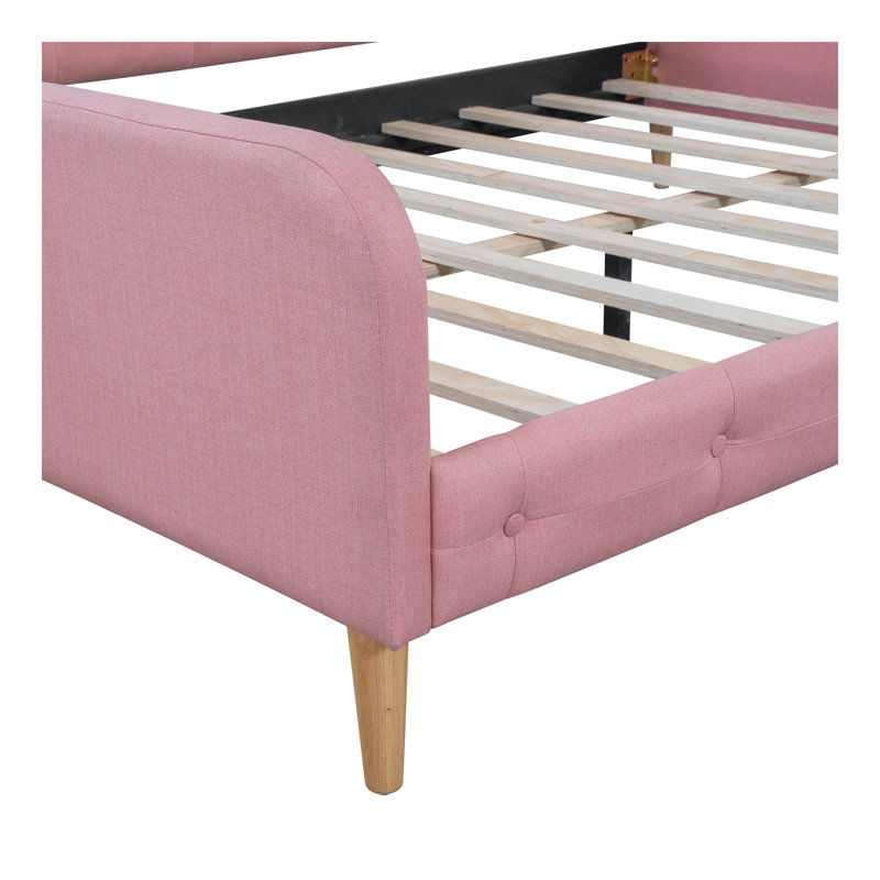 Lit de jour double rembourré avec 4 pieds de soutien, Rubine, Bois, Rose