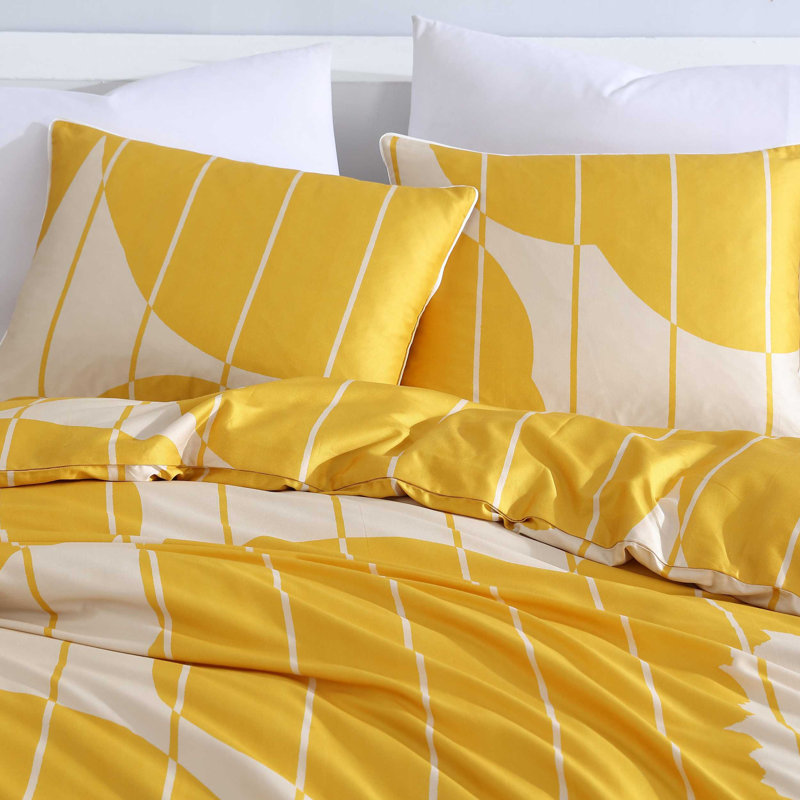 Vesi Unikko Cotton Yellow/Beige Duvet Cover Set, Queen Duvet Cover + 2 Standard Shams