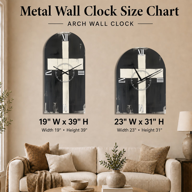 Croix de la forme pure - Horloge murale scandinave arquée, H 39 po x l 19 po - Arche
