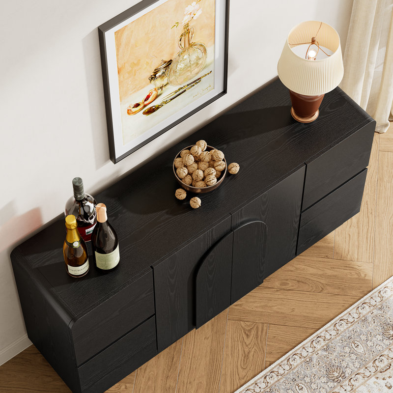 60" Sideboard With Adjustable Shelf & 4 Drawers for Kitchen, Dinning Room, Living Room, Black
