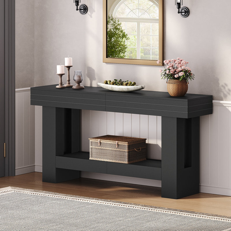 Wilborn 63"Narrow Console Table, Narrow Wood Sofa Table, Behind Couch Table
