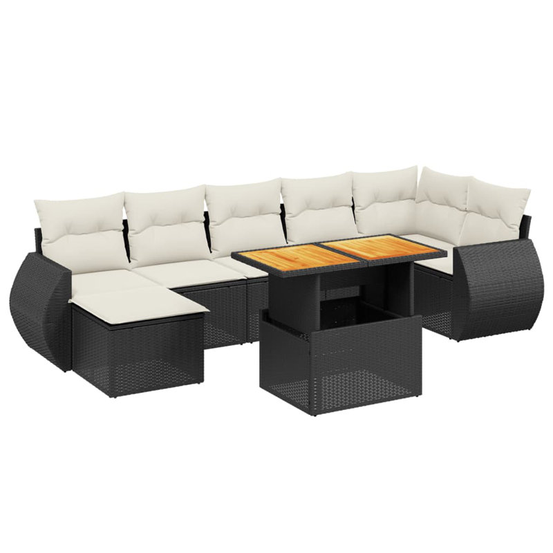  Ensemble de canapé de jardin avec accoudoirs réglables standard en rotin PE noir