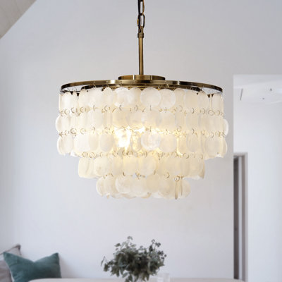 Alcinia 3-Lights Modern Natural Tiered Antique Bronze Capiz Chandelier with Shell Accents