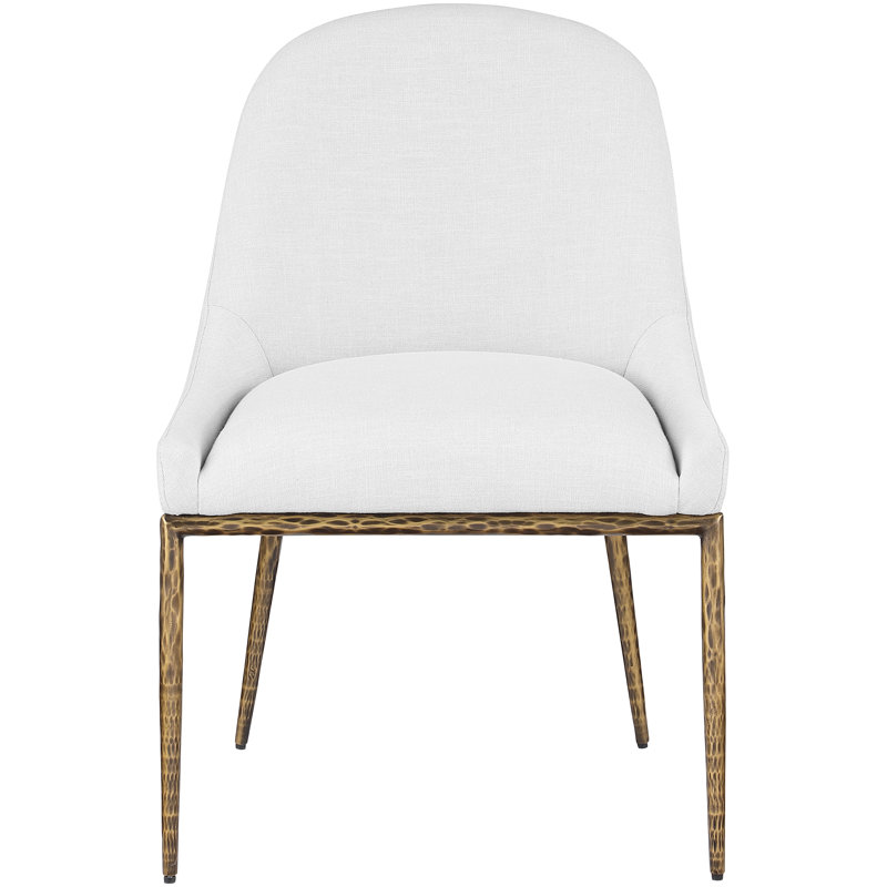 Ferro Hessle Linen Textured Performance Fabric Upholstered Dining Side Chair, Brushed Gold, White Linen Textured Fabric