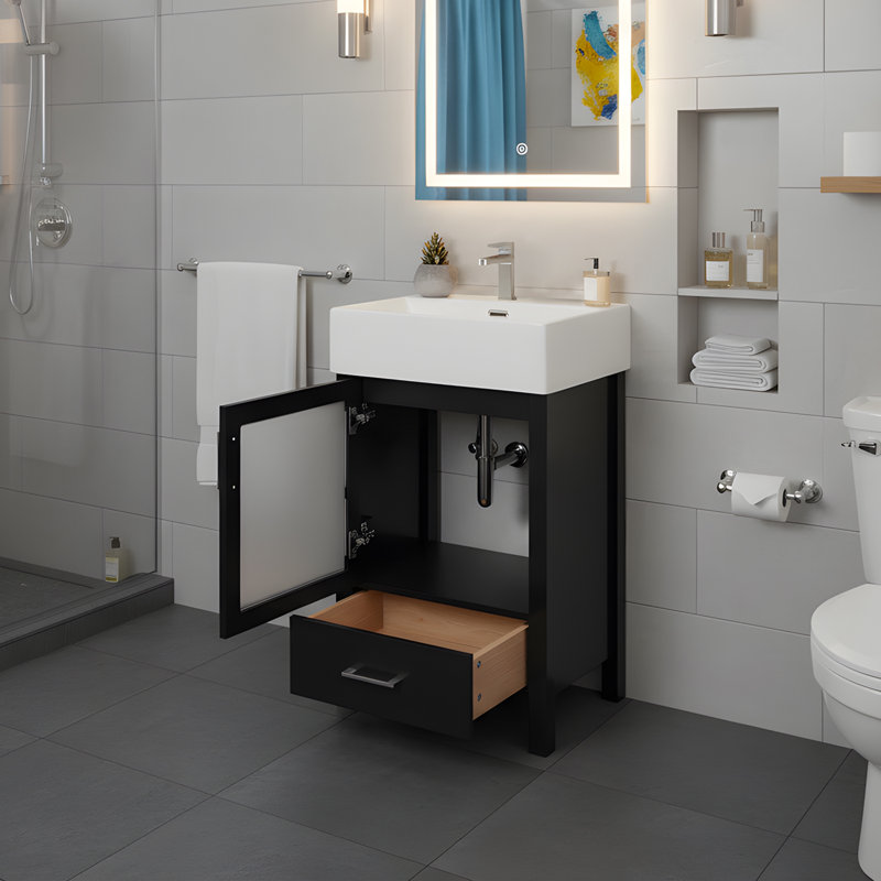 Meuble-lavabo moderne 20 "avec lavabo en céramique, Noir