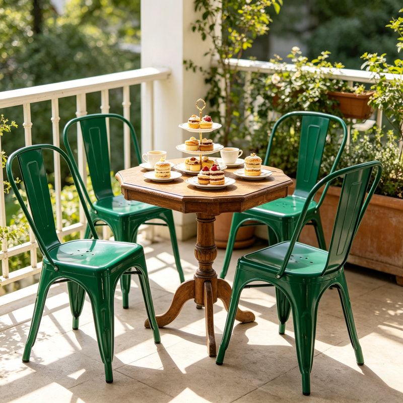 Ensemble de 4 chaises de salle à manger industrielles en métal vert lustré de 18 pouces de hauteur, empilables à l'intérieur, à l'extérieur, légères, faciles à nettoyer, faciles à assembler et modernes