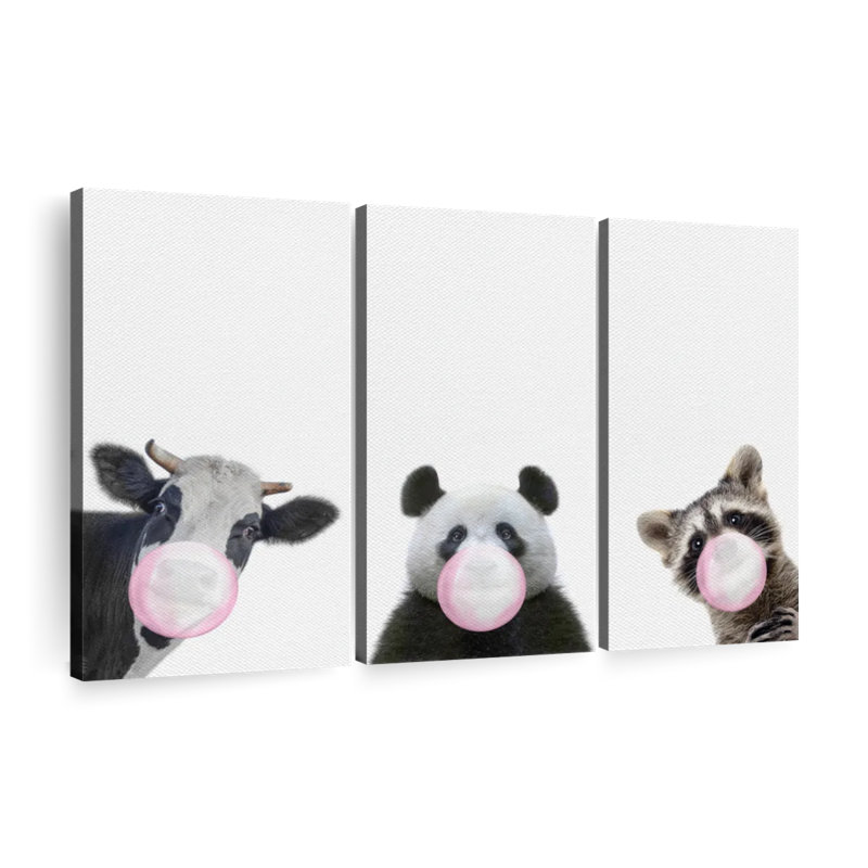 «Funny Animal Three Funny Animals», ensemble de 3 pièces sur toile par Emma P, H 28 po x l 45 po x P 1,25 po