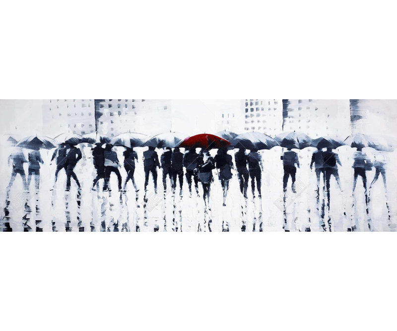 Silhouettes Walking in the Rain | Framed Canvas Home Decor